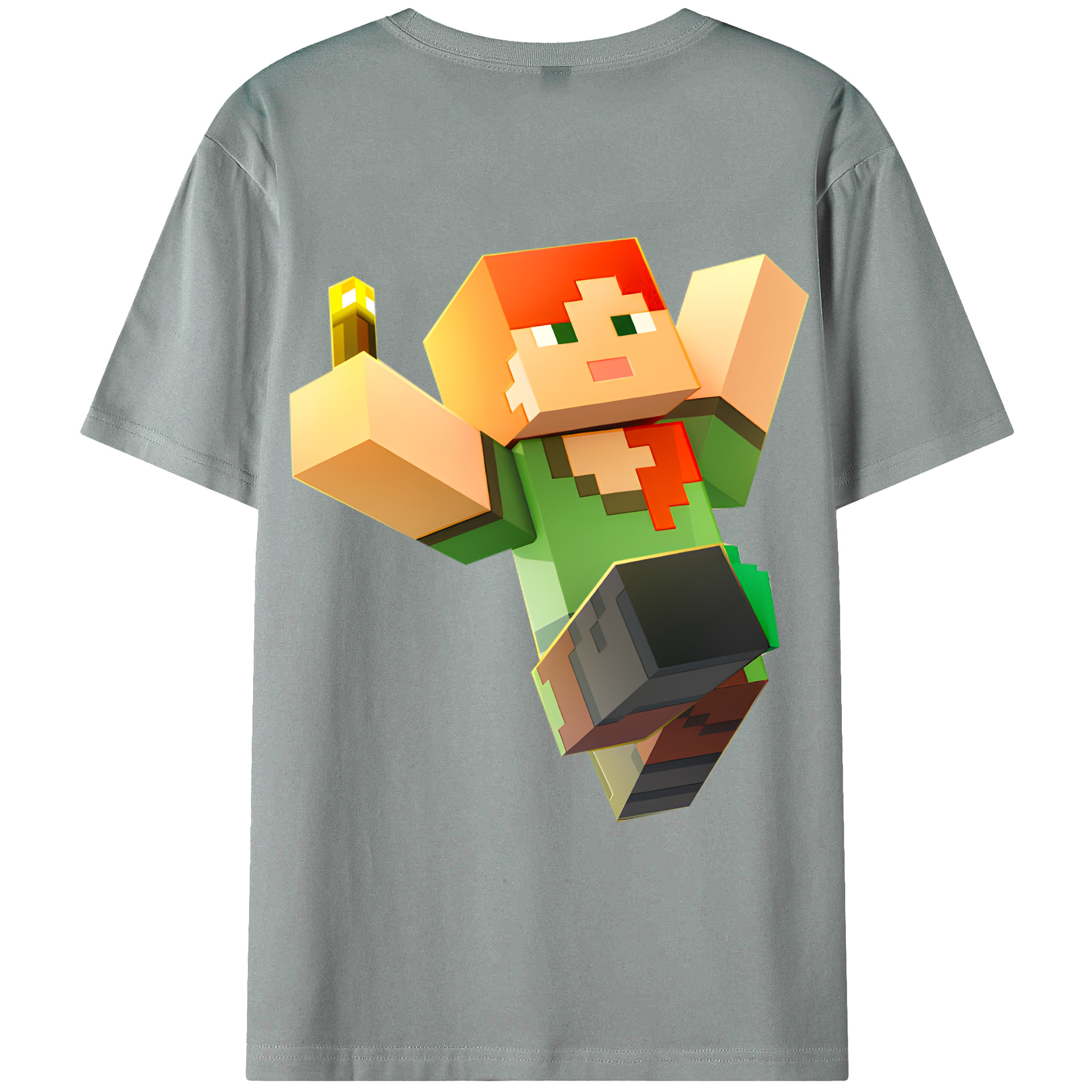 （画像用） マインクラフト ブロックの世界 Minecraft MC Block world 綿100％ メンズ半袖Tシャツ（バックプリント） 通気性
